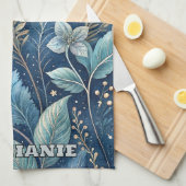 Linge De Cuisine Bleu complexe et vert botanique - bleu foncé étoil (Quart Plié)