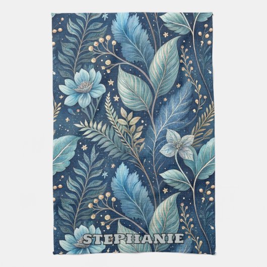 Linge De Cuisine Bleu complexe et vert botanique - bleu foncé étoil (Vertical)