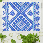Linge De Cuisine Bleu croisé ukrainien d'impression de point de (Plié)