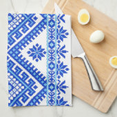 Linge De Cuisine Bleu croisé ukrainien d'impression de point de (Quart Plié)