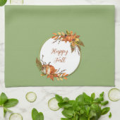 Linge De Cuisine Bleu d'automne et citrouille avec texte personnali (Plié)