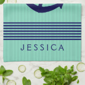 Linge De Cuisine Bleu de marine et brindilles et Ancre nautique 2 (Plié)