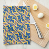 Linge De Cuisine Bleu de marine + Motif triangle Abstrait jaune (Quart Plié)