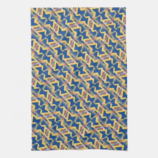 Linge De Cuisine Bleu de marine + Motif triangle Abstrait jaune (Vertical)