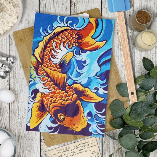 Linge De Cuisine Bleu de poisson orange Koi
