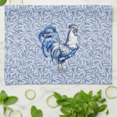 Linge De Cuisine Bleu Delft Et Poulet Blanc Rooster (Plié)