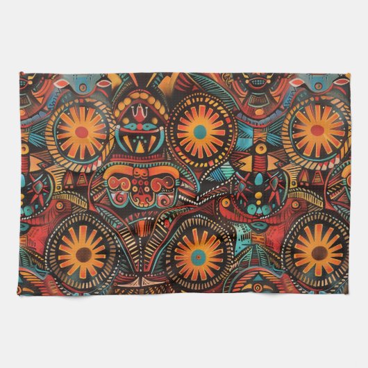 Linge De Cuisine Bleu élégant "Empreinte Ancestrale intemporelle" T (Horizontal)