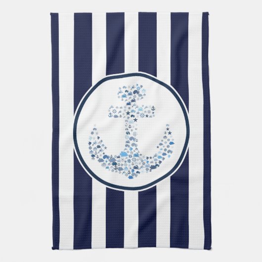 Linge De Cuisine Bleu Et Ancre (Vertical)