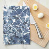 Linge De Cuisine Bleu et blanc Aquarelle papillon floral Élégant (Quart Plié)