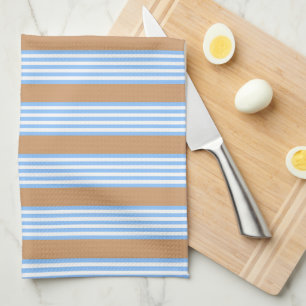 Linge De Cuisine Bleu et blanc cinq bandes motif avec bronze