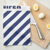 Linge De Cuisine Bleu Et Blanc Gratté (Quart Plié)