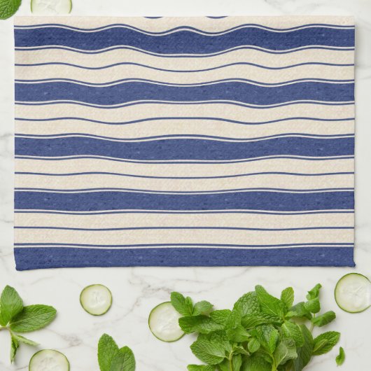 Linge De Cuisine Bleu et blanc ondulé (Plié)