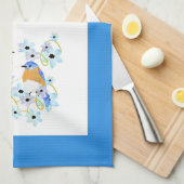 Linge De Cuisine Bleu et fleurs aquarelle Tea Towa (Quart Plié)