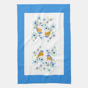 Linge De Cuisine Bleu et fleurs aquarelle Tea Towa