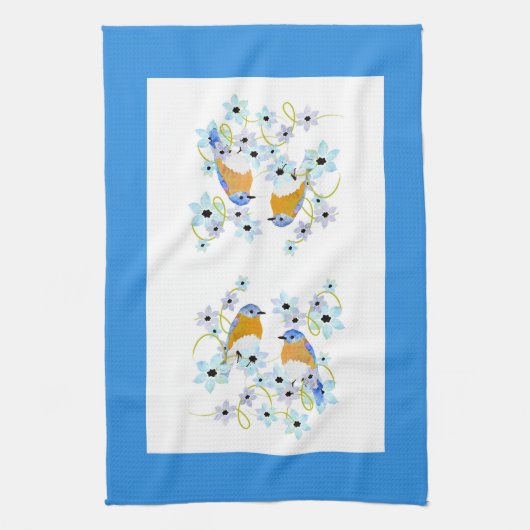 Linge De Cuisine Bleu et fleurs aquarelle Tea Towa (Vertical)