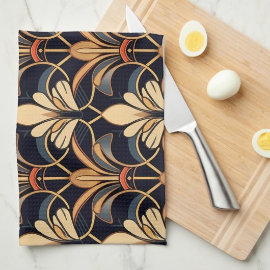 Linge De Cuisine Bleu et orange Art déco (Quart Plié)