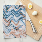 Linge De Cuisine Bleu et orange ondulé Motif courbe (Quart Plié)