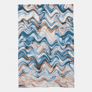 Linge De Cuisine Bleu et orange ondulé Motif courbe