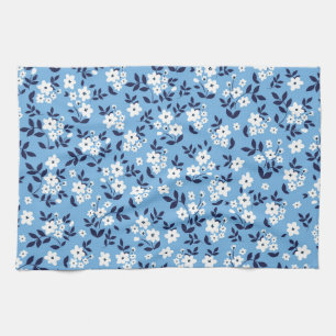 Linge De Cuisine Bleu, Fleurs blanches : Vintage