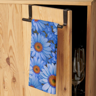 Linge De Cuisine Bleu floral bleu tournesol bleu marguerites motif