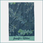 Linge De Cuisine Bleu foncé et Feuilles verts Turquoises<br><div class="desc">Superbe et joli turquoise vert et bleu foncé design feuille.</div>