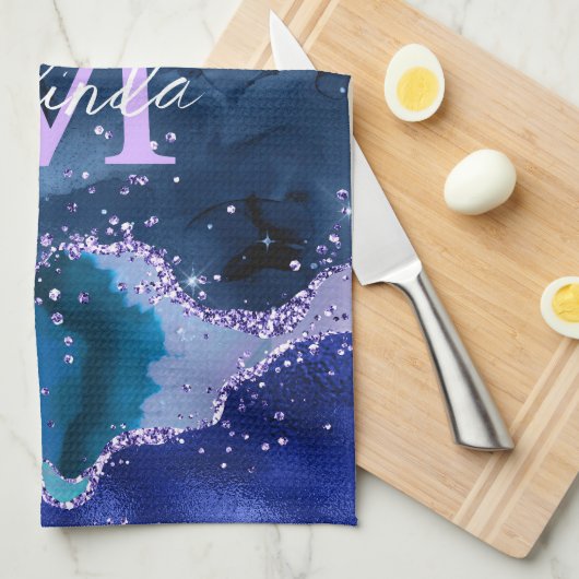 Linge De Cuisine Bleu foncé et violet Parties scintillant Agate océ (Quart Plié)