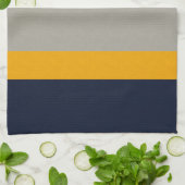 Linge De Cuisine Bleu foncé, Jaune, Gris rayé Texté (Plié)