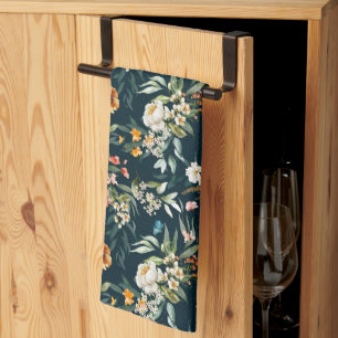 Linge De Cuisine Bleu foncé Vintage Motif de fleurs de jardin