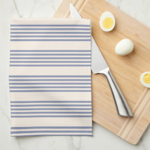 Linge De Cuisine Bleu gris et beige cinq rayures motif