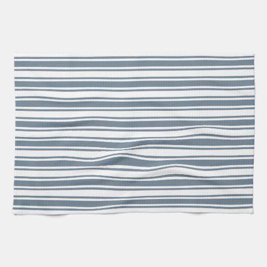 Linge De Cuisine Bleu gris et blanc rayures de bonbons (Horizontal)