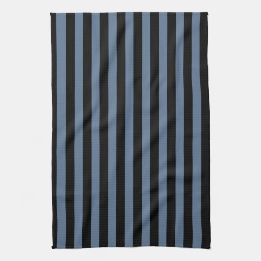 Linge De Cuisine Bleu gris et noir rayures (Vertical)