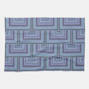 Linge De Cuisine Bleu gris rayures carré motif