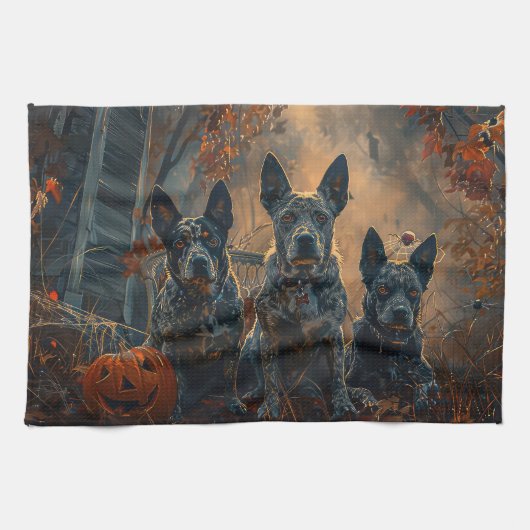 Linge De Cuisine Bleu Heeler Halloween nuit chien délice (Horizontal)
