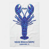 Linge De Cuisine Bleu Homard Nautique Pêcheur Nom du bateau (Vertical)