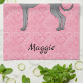 Linge De Cuisine Bleu Italien Greyhound Chien mignon Sur Coeur Rose (Plié)