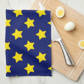Linge De Cuisine Bleu Jaune Etoiles Motif (Quart Plié)