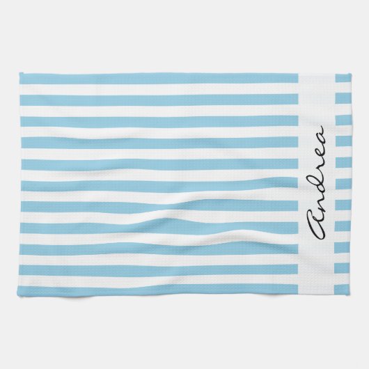 Linge De Cuisine Bleu, Lignes, Motif rayé, Votre Nom (Horizontal)