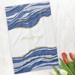 Linge De Cuisine Bleu Marbre Agate Parties scintillant or Personnal<br><div class="desc">Elégant design marbré bleu marine avec parties scintillant en faux or. Modifiez le nom pour customiser.</div>