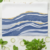 Linge De Cuisine Bleu Marbre Agate Parties scintillant or Personnal (Plié)