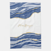 Linge De Cuisine Bleu Marbre Agate Parties scintillant or Personnal (Vertical)