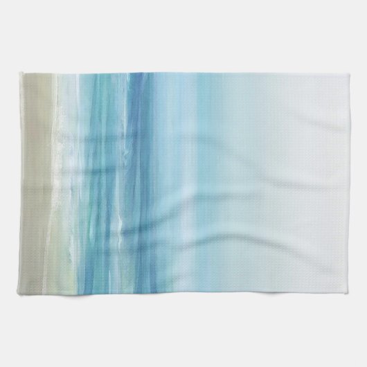 Linge De Cuisine Bleu marin Aquarelle Océan Waves Plage côtière (Horizontal)