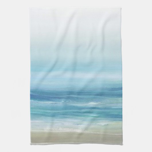 Linge De Cuisine Bleu marin Aquarelle Océan Waves Plage côtière (Vertical)