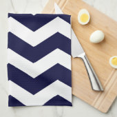 Linge De Cuisine Bleu marine et blanc Chevron (Quart Plié)