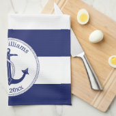 Linge De Cuisine Bleu marine et blanc nautique barrés (Quart Plié)