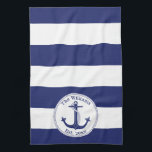 Linge De Cuisine Bleu marine et blanc nautique barrés<br><div class="desc">Cette serviette rayée simple de bleu marine et blanche ajoutera un thème nautique à votre cuisine. Appréciez !</div>