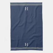 Linge De Cuisine Bleu Marine | Monogramme de bande de corde (Vertical)