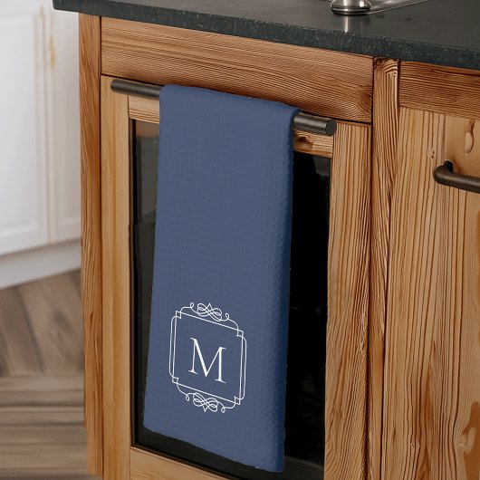 Linge De Cuisine Bleu Marine | Monogramme de cadre classique