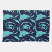 Linge De Cuisine Bleu Marine Rose Fleur Flore modèle (Horizontal)