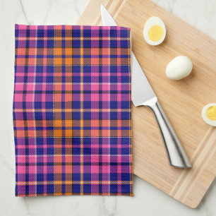 Linge De Cuisine Bleu marine rose orange carreaux design tartan