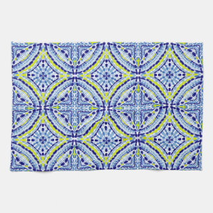 Linge De Cuisine Bleu Méditerranéen Peint à la main en mosaïque